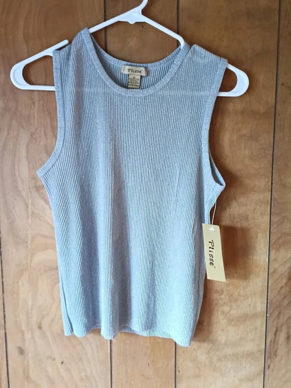 Plissé Gray Metallic Knit Tank Top Size M Sleeveless Sparkly NWT